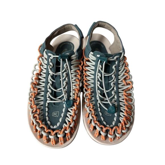 NEW KEEN Uneek Woven Sneakers In Sea Moss/Tangerine Colorway Size 9.5 - Picture 8 of 12